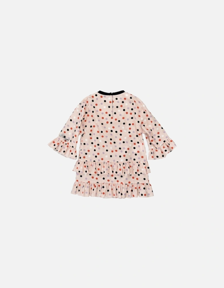 Girls Pink Spotted Frill Dress