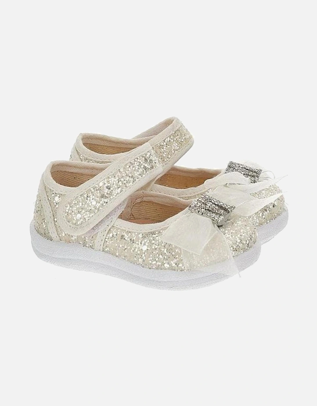 Girls White Glitter Ballerina Shoes, 5 of 4