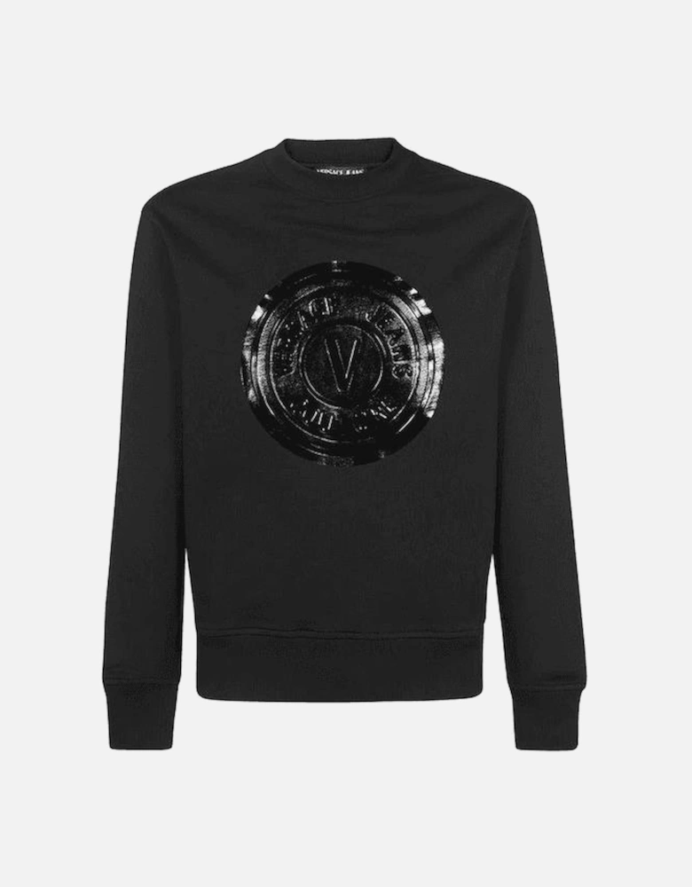 Cotton V-Emblem Logo Black Sweatshirt
