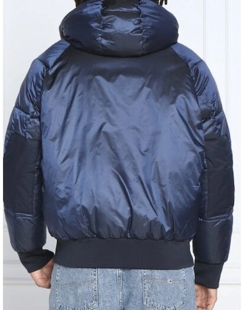 Nylon Navy Full Zip Hooded Puffer Jacket