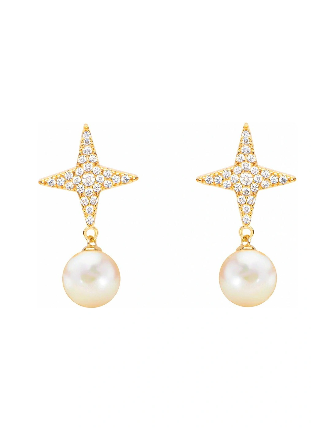 18ct Gold Plated Sterling Silver Star CZ Pearl Drop Earrings, 2 of 1