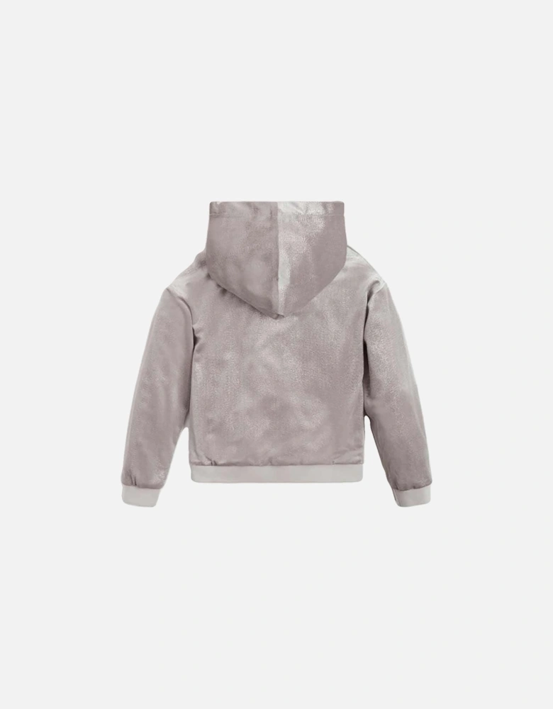 KIDS-GIRLS SPARKLING VELOUR LOGO ZIP-UP HOODIE GREY