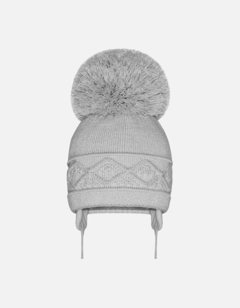 Grey Mega Pom Tie Hat