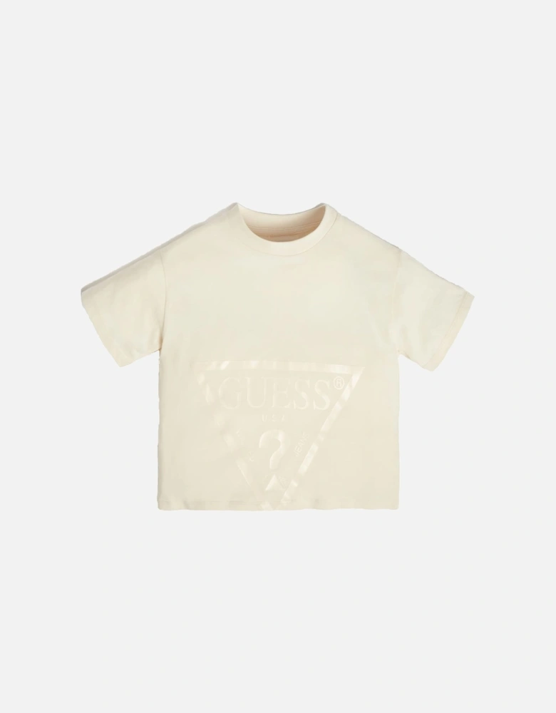 KIDS-GIRLS FRONT LOGO CROP T-SHIRT BEIGE