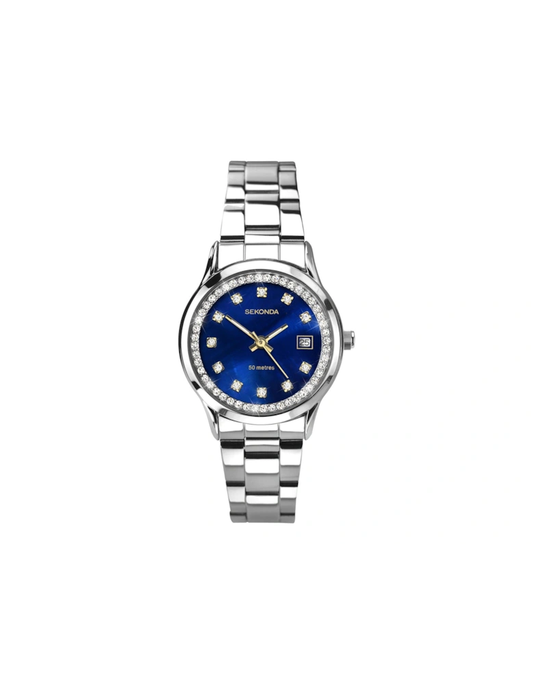 Ladies Victoria Silver Stainless Steel Bracelet with Blue Dial Watch