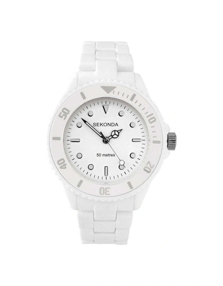 Ladies White Rubber Strap with White Dial Watch