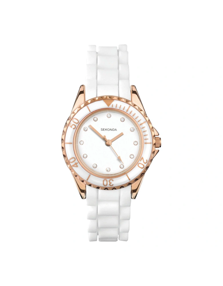 Ladies White Silicone Strap with White Dial Watch
