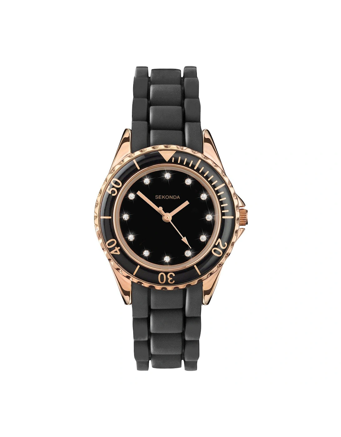 Ladies Black Silicone Strap with Black Dial Watch, 3 of 2
