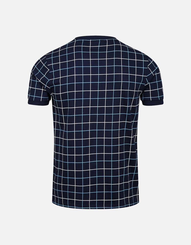 Casbian Window Pane Check Ringer T-Shirt - Blue Aqua