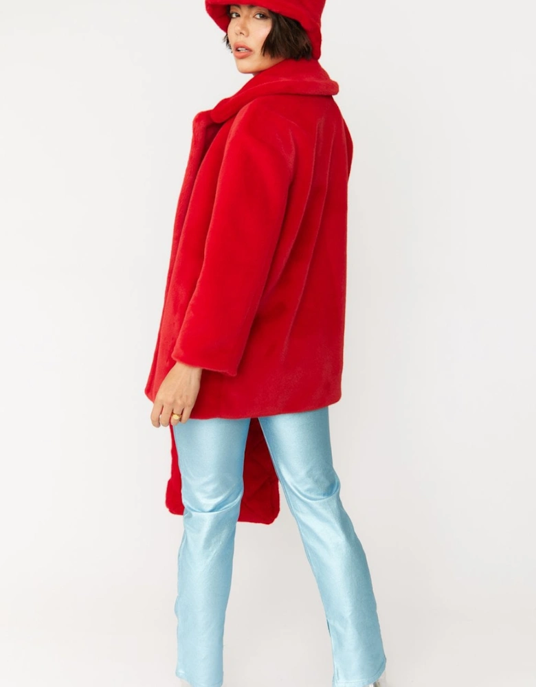 Red Faux Fur Duchess Midi Coat