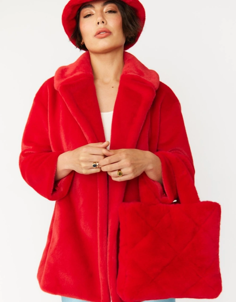 Red Faux Fur Duchess Midi Coat