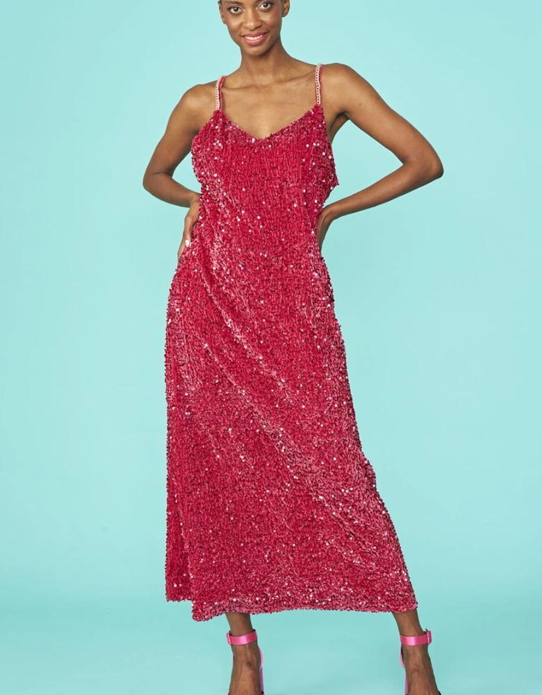 Pink Maxi Sequin Cami Dress