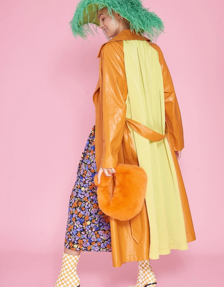 Orange Eco Leather Trench Coat