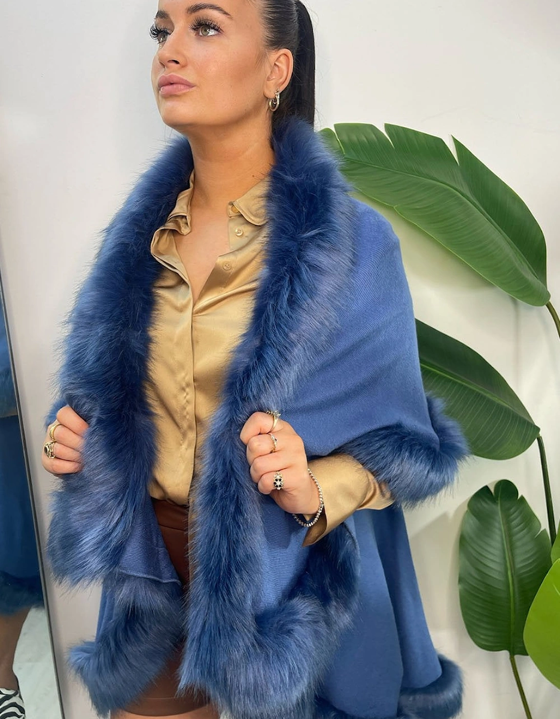 Blue Knitted Luxury Faux Fur Cape, 12 of 11