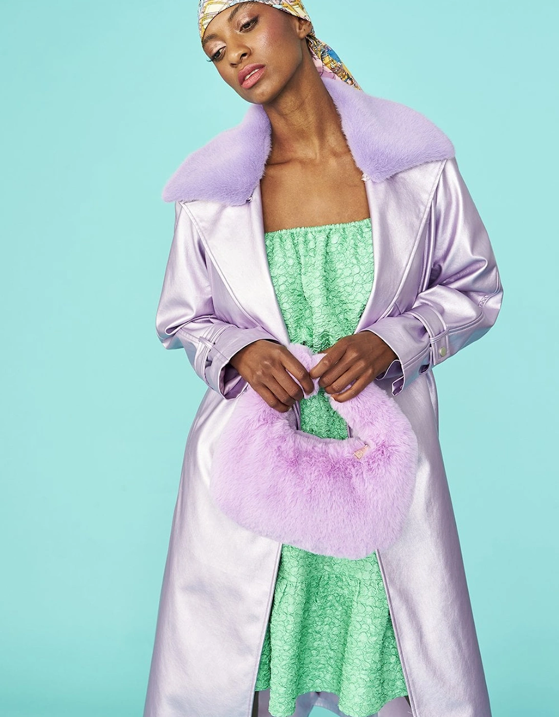 Lilac Faux Suede Metallic Maxi Trench Coat