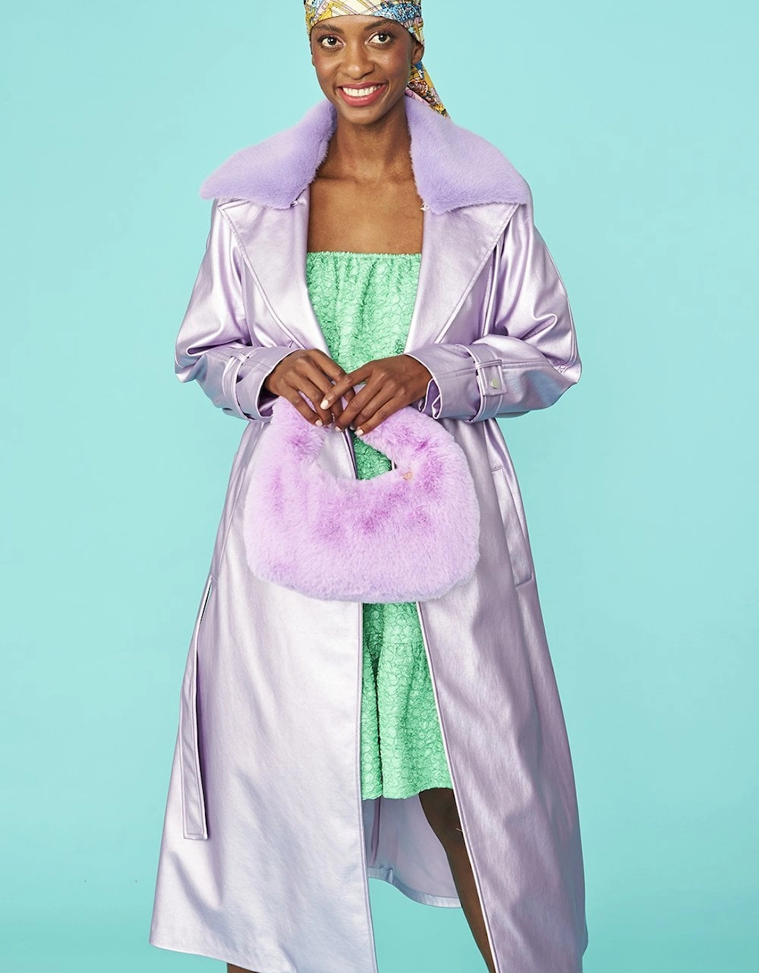 Lilac Faux Suede Metallic Maxi Trench Coat