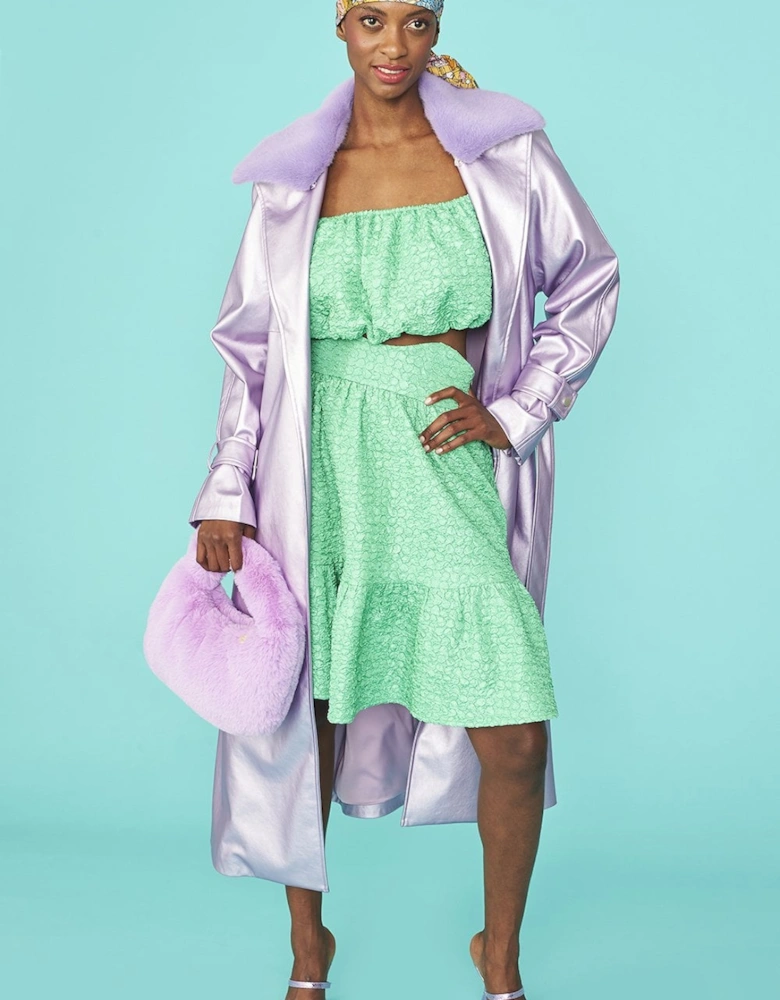 Lilac Faux Suede Metallic Maxi Trench Coat