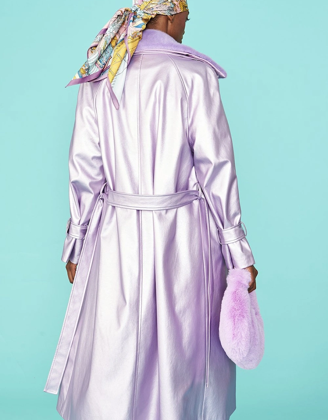 Lilac Faux Suede Metallic Maxi Trench Coat