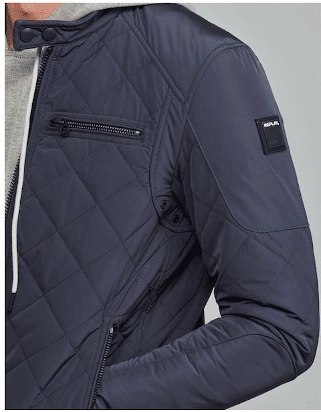 Nylon Quilted Slim Fit Navy Jacket
