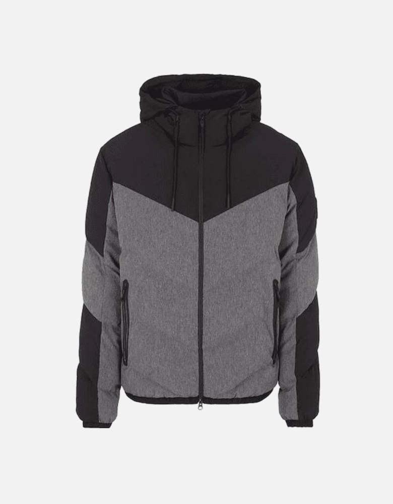 Colour Block Down Hooded Black/Grey Puffer Jacket