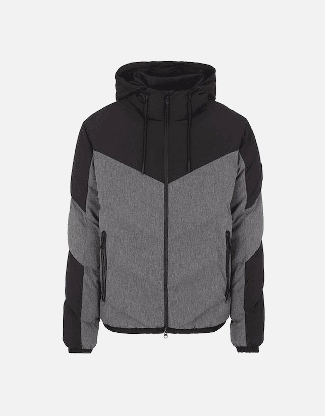 Colour Block Down Hooded Black/Grey Puffer Jacket, 3 of 2
