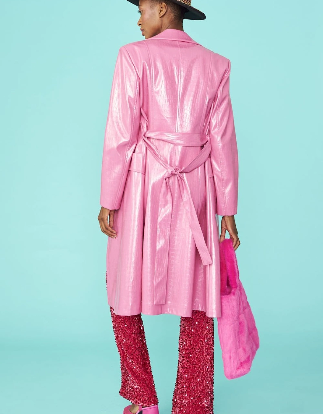 Pink Eco Leather Trench Coat