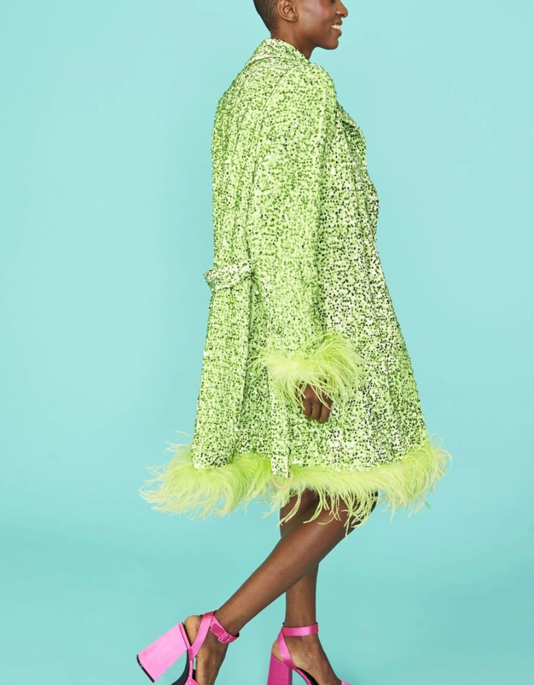 Green Sequin and Feather Blazer Dress