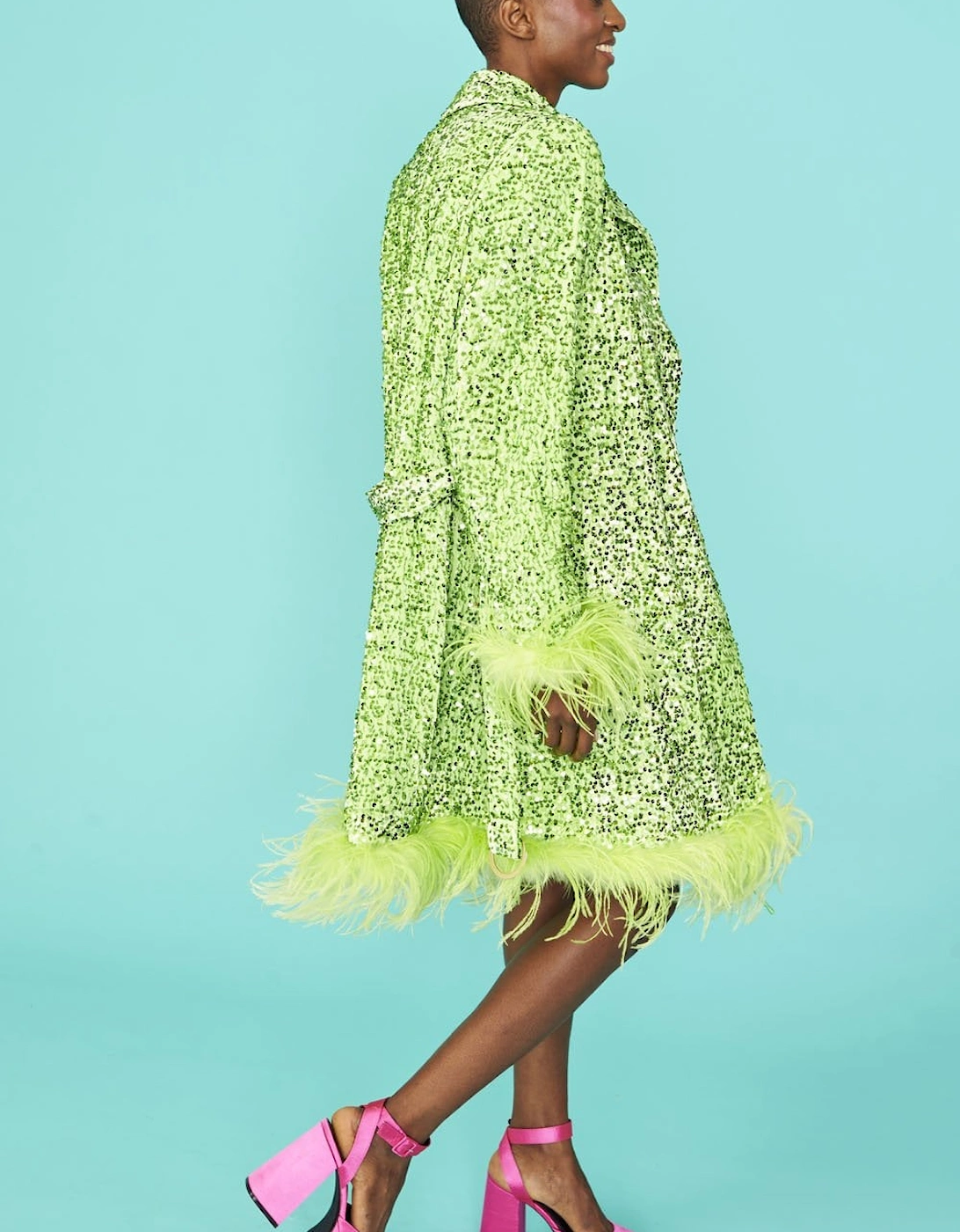 Green Sequin and Feather Blazer Dress, 5 of 4
