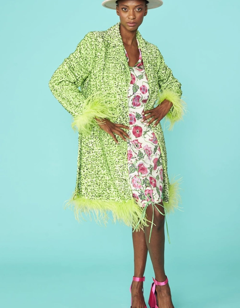 Green Sequin and Feather Blazer Dress