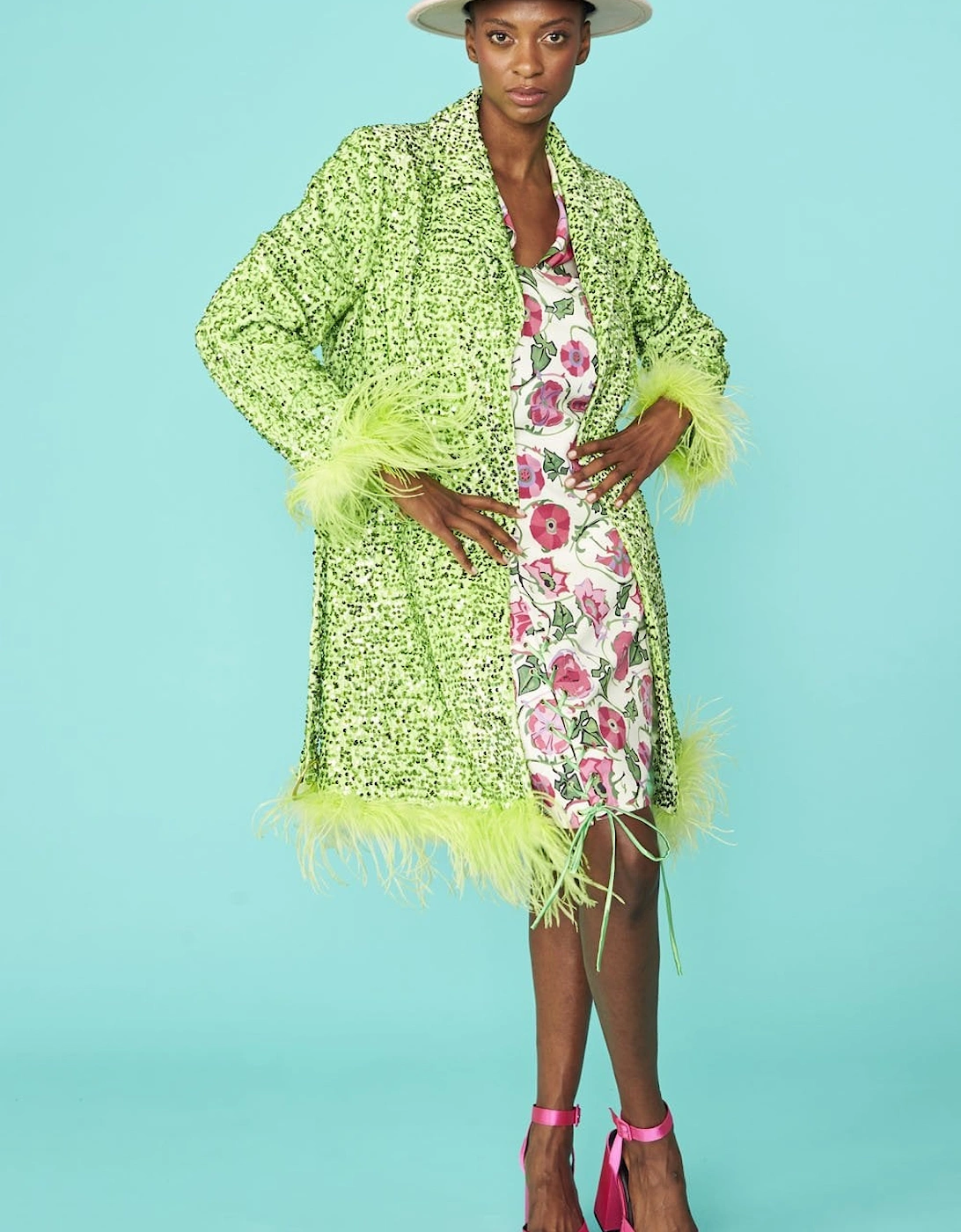 Green Sequin and Feather Blazer Dress