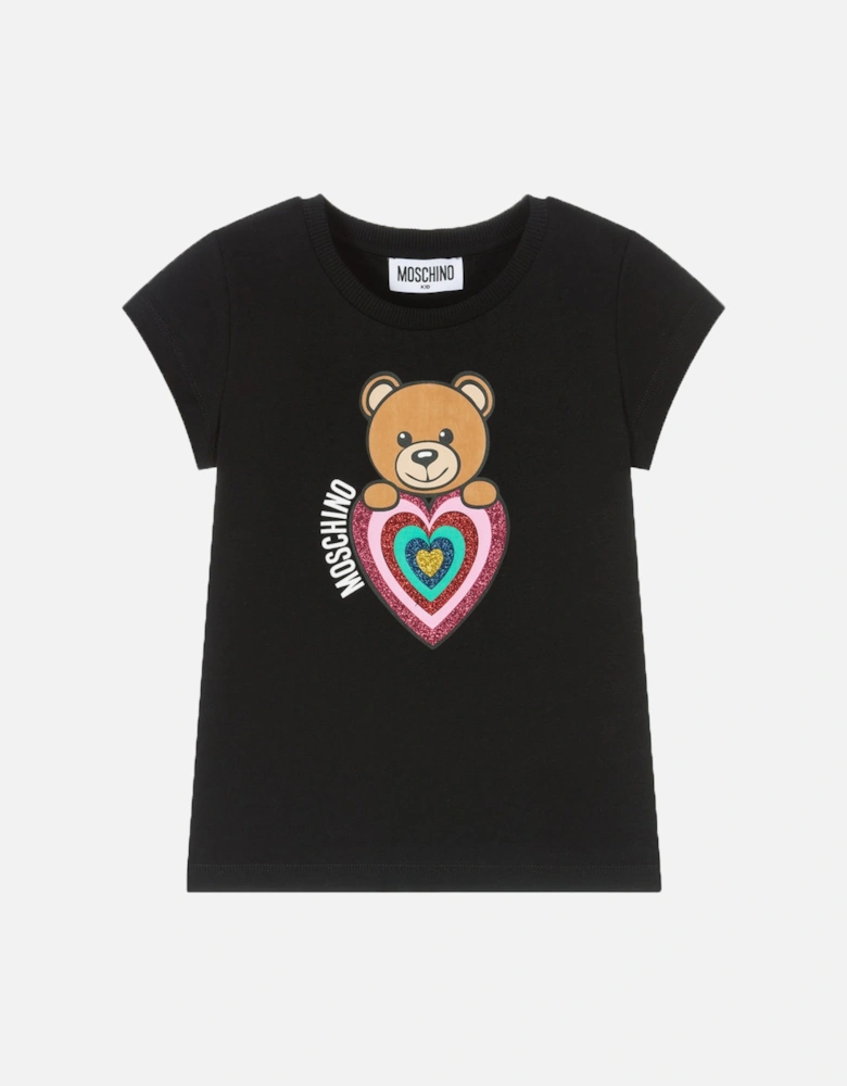 Girls Glitter Heart T-shirt Black