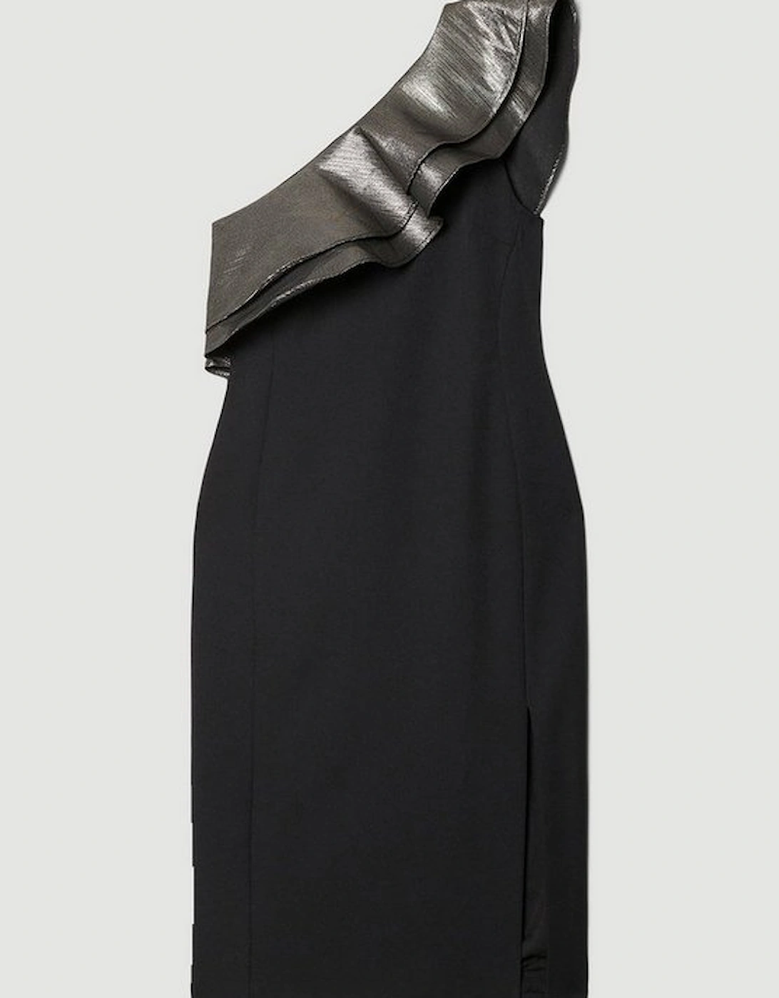Geo Jacquard Contrast Ruffle Pencil Midi Dress
