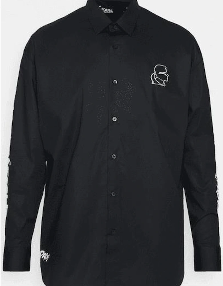 Cotton Karl Logo Black Button Shirt