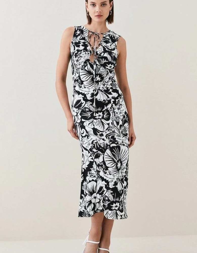 Scarf Print Viscose Strong Shoulder Dress