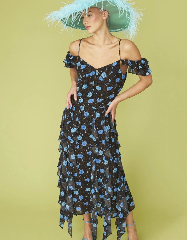 Blue Ostrich Feather Flapper Oversized Hat