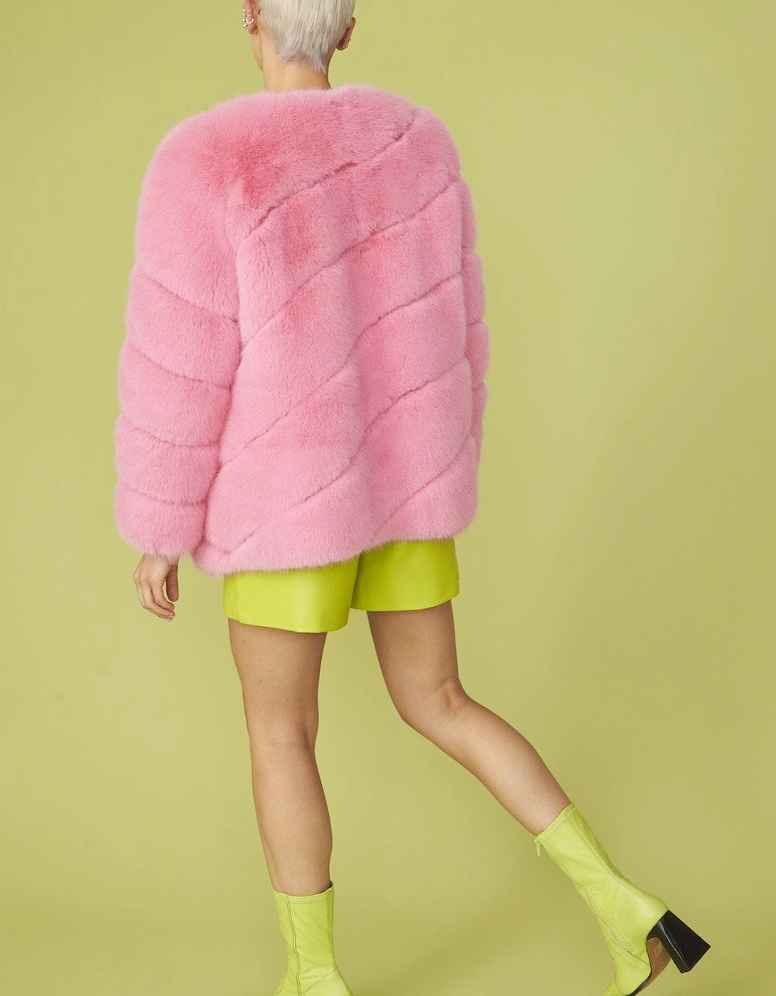 Pink Faux Fur Striped Gaga Coat