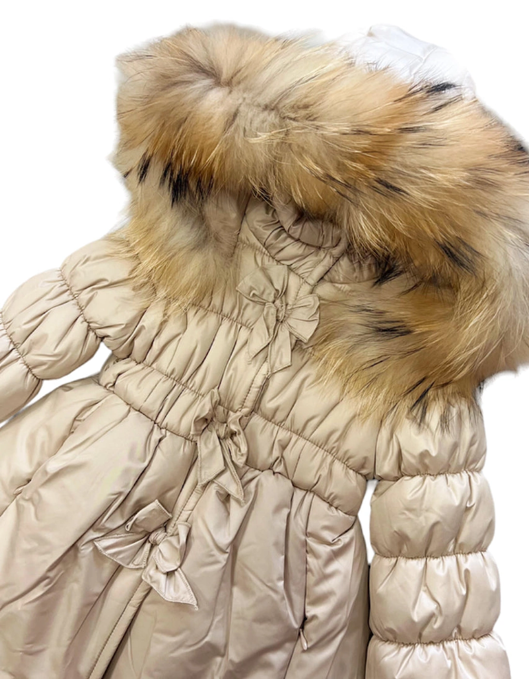 Beige Coat with Natural Fur Trim