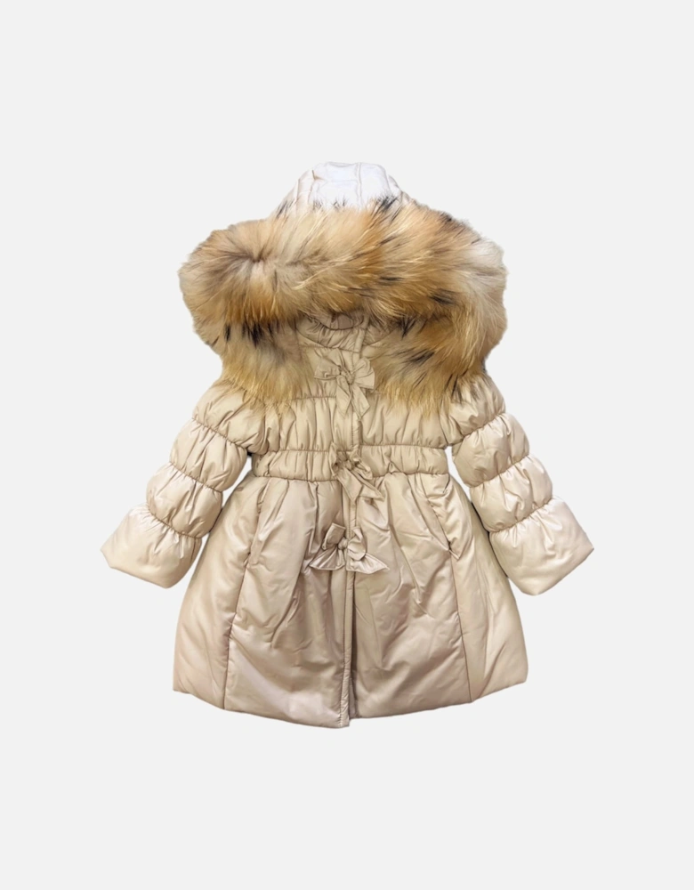 Beige Coat with Natural Fur Trim