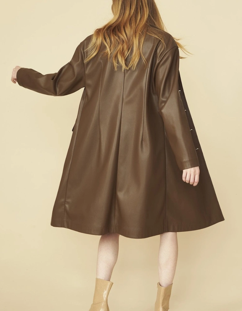 Chocolate Brown Eco Leather Trench Coat