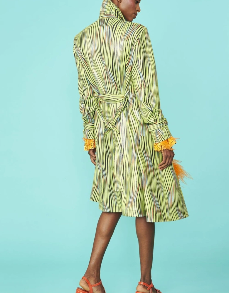 Green Faux Suede Zebra Trench Coat