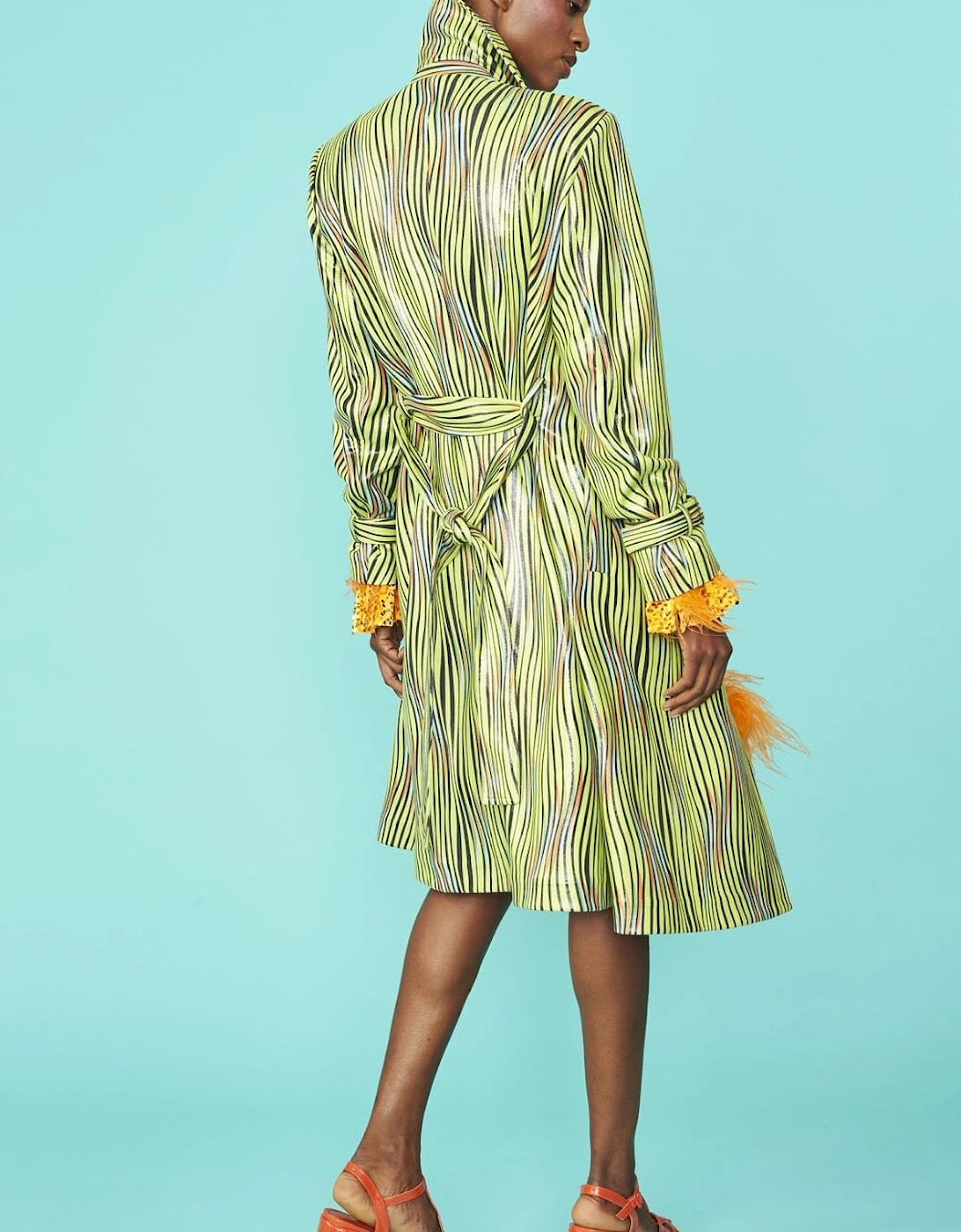 Green Faux Suede Zebra Trench Coat