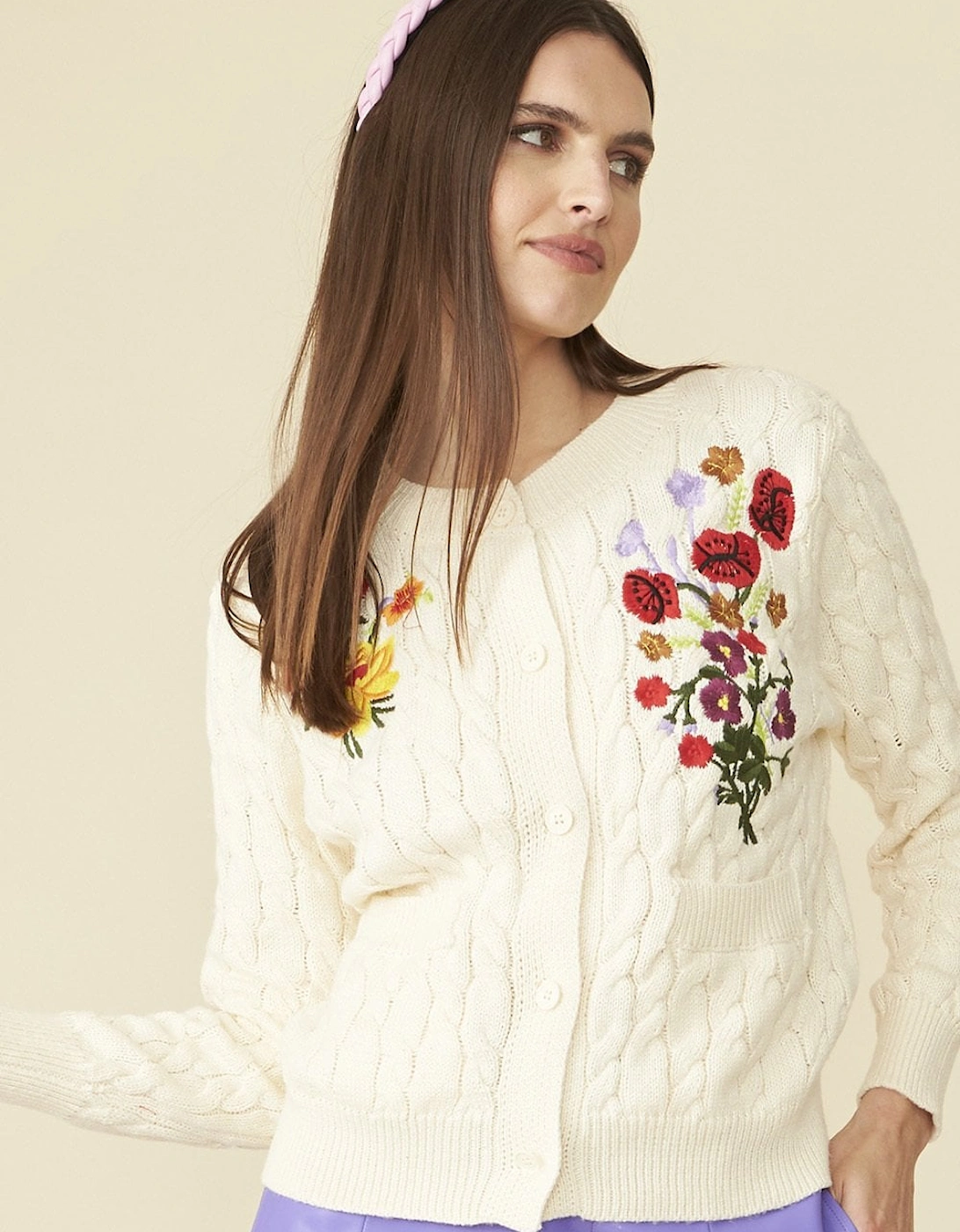 White Banana Peel Blend Embroidered Cardigan, 5 of 4