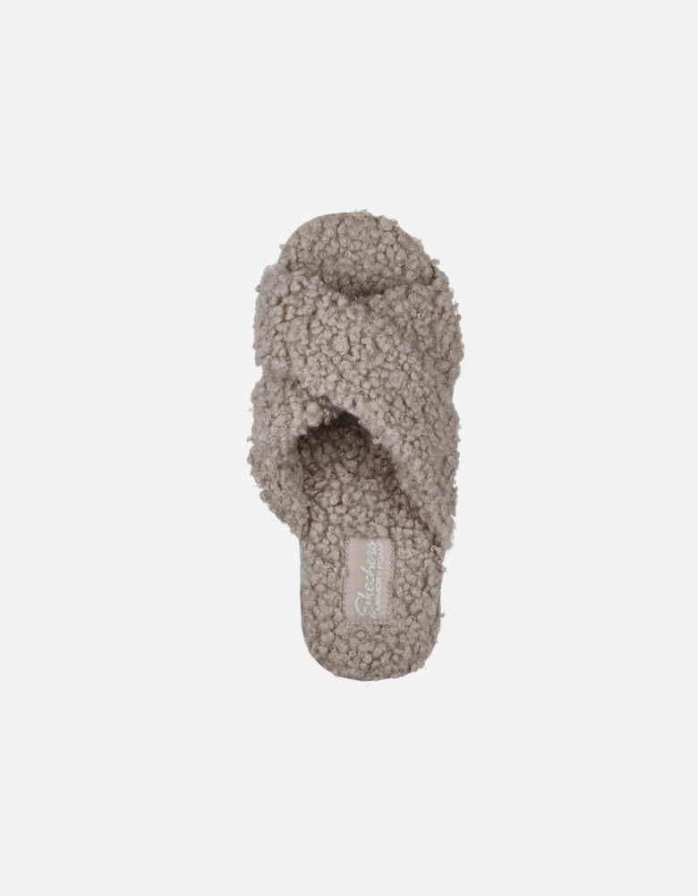 Womens Cozy Slide Crossover Sherpa Slip On Slippers