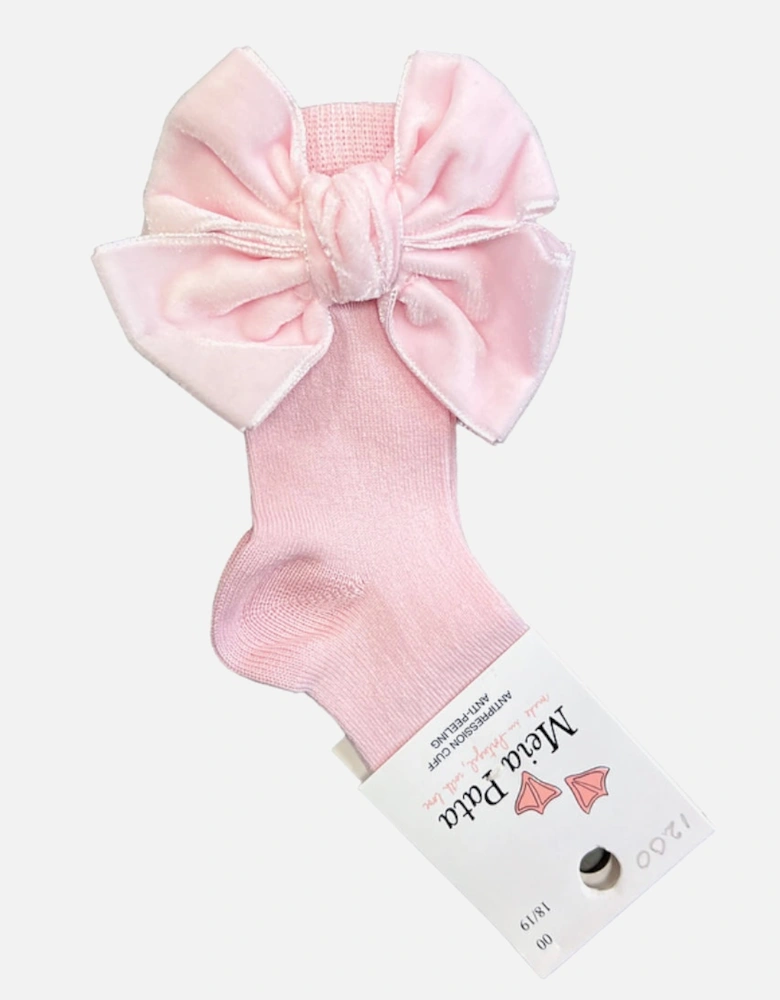 Pale Pink Velvet Bow Knee Socks