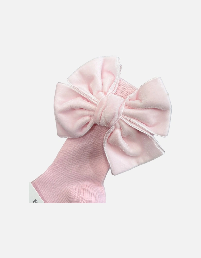 Pale Pink Velvet Bow Knee Socks