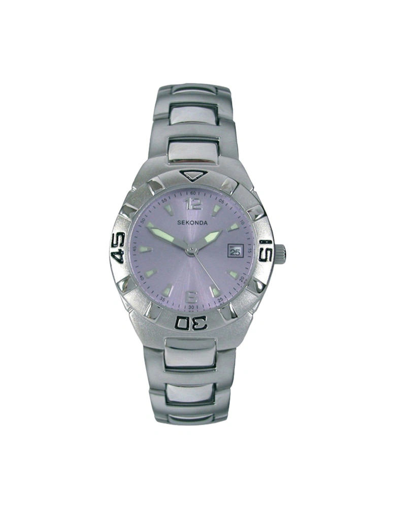 Ladies Silver Stainless Steel Bracelet with Purple Dial Watch
