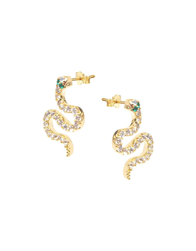 18ct Gold Plated Sterling Silver Snake CZ Stud Earrings