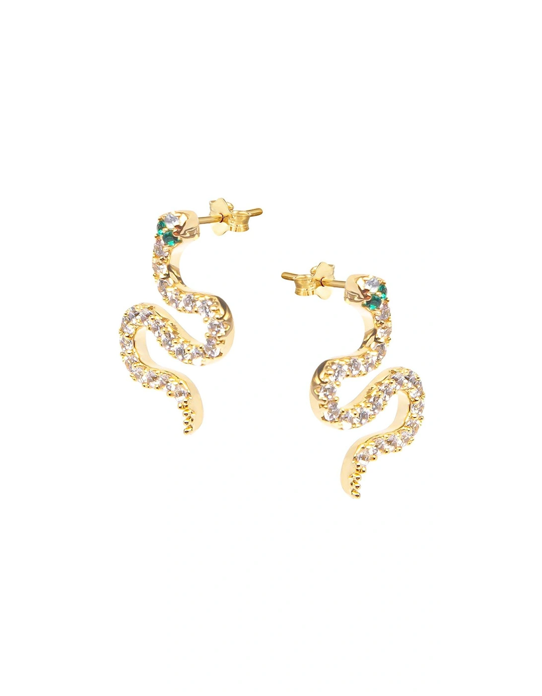 18ct Gold Plated Sterling Silver Snake CZ Stud Earrings, 3 of 2