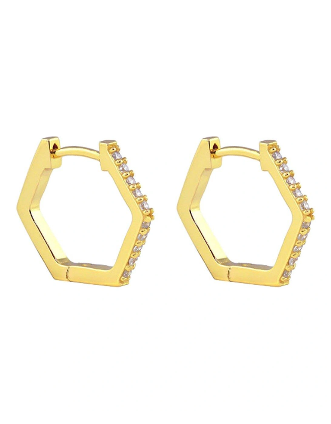 18ct Gold Plated Sterling Silver Hexagonal CZ Huggie Earrings, 2 of 1