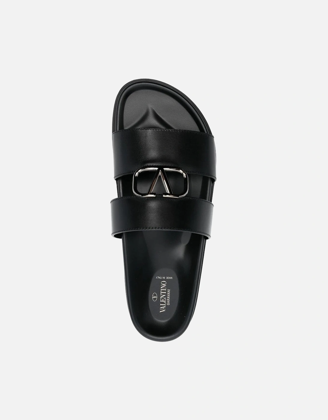 V-Logo Leather Sandals Black
